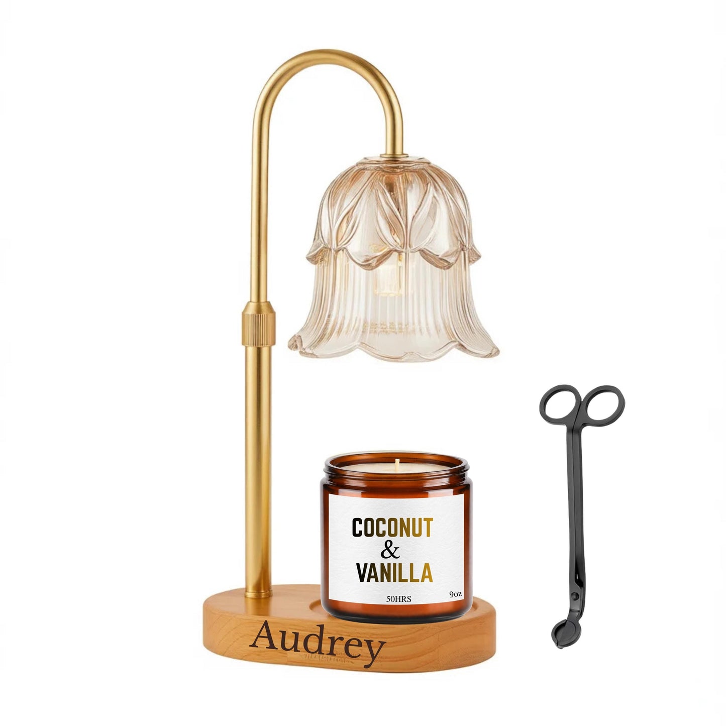 Custom Dimmable Candle Warmer Lamp with Name, Adjustable Candle Warmer Lamp with Candle & Wick Trimmer set, Housewarming Gift for Her