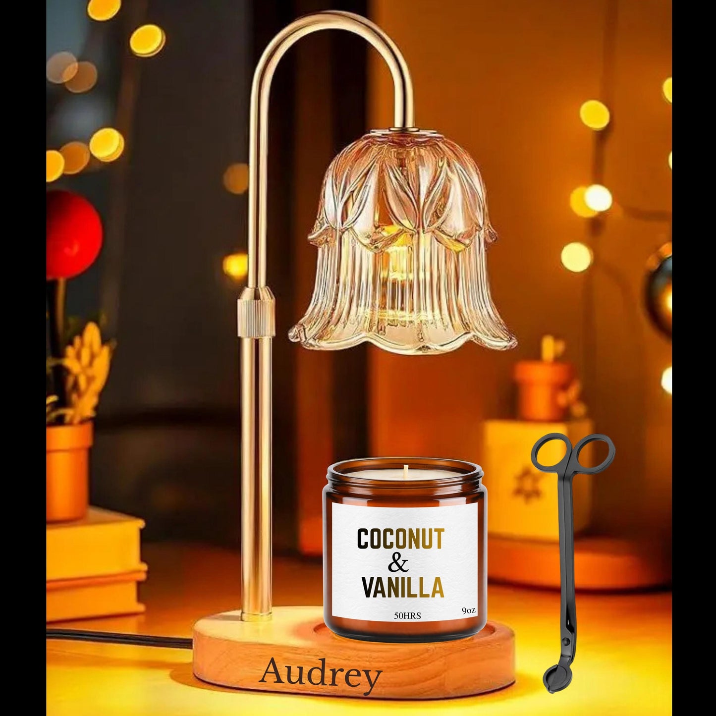 Custom Dimmable Candle Warmer Lamp with Name, Adjustable Candle Warmer Lamp with Candle & Wick Trimmer set, Housewarming Gift for Her