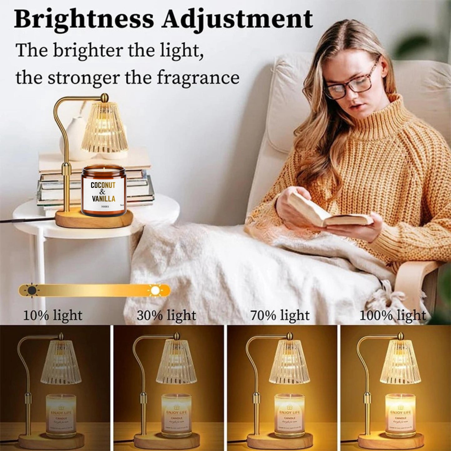 Dimmable Candle Warmer Lamp with Timer, Adjustable Candle Warmer Lamp with Candle & Wick Trimmer set, Custom Name Wedding Gift for Her