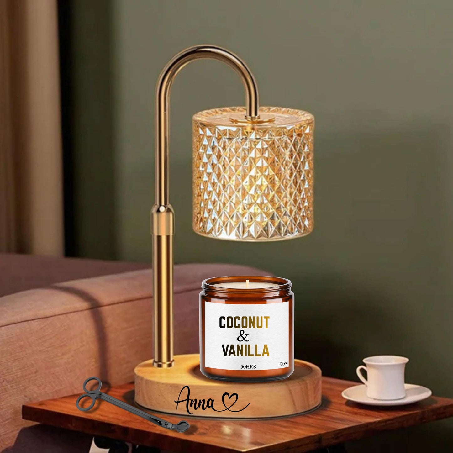 Custom Dimmable Candle Warmer Lamp with Timer, Adjustable Candle Warmer Lamp with Candle & Wick Trimmer set,Custom Name Wedding Gift for Her
