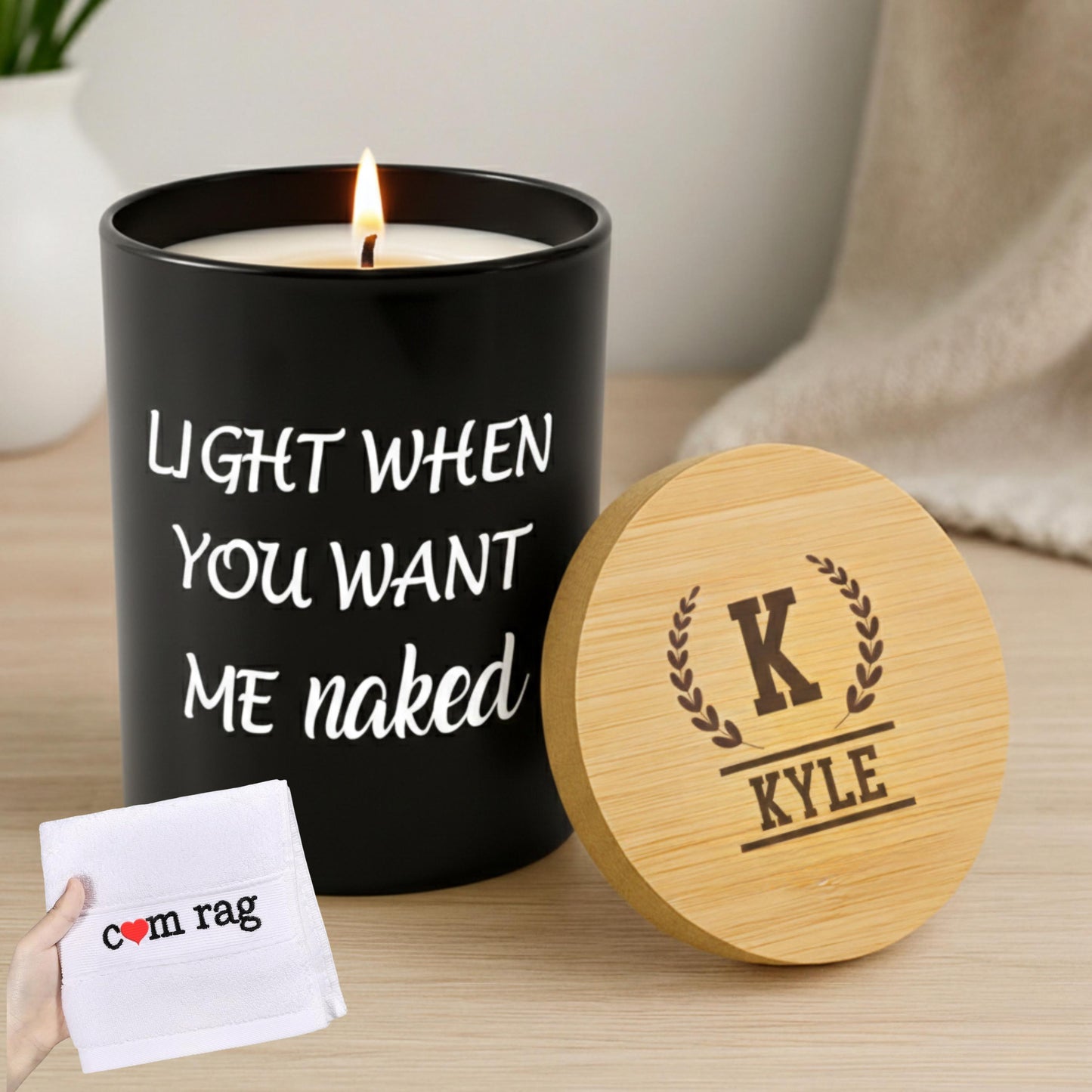 Personalized Naughty Candle Gift Set for Husband, Boyfriend or Fiancé, Funny Cum Rag, Romantic Anniversary,Birthday Day Gift for Him