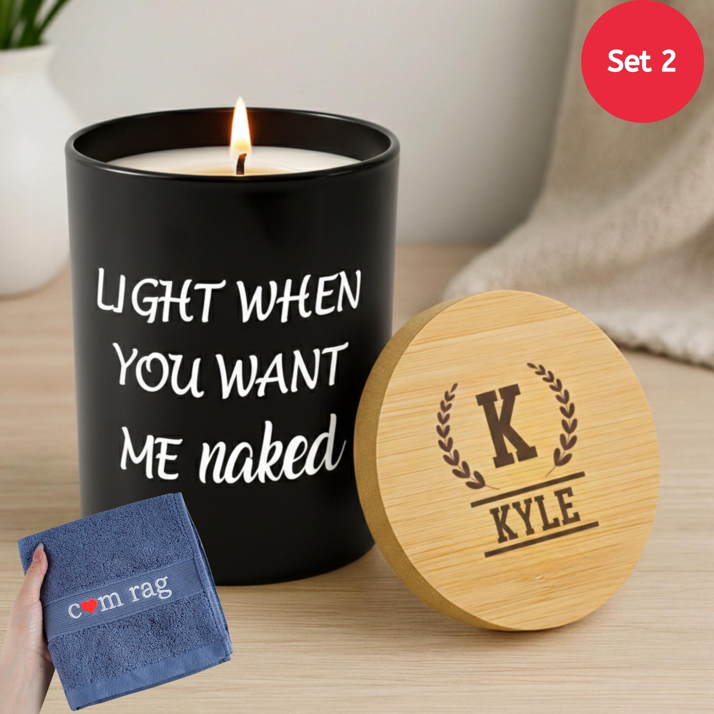 Personalized Naughty Candle Gift Set for Husband, Boyfriend or Fiancé, Funny Cum Rag, Romantic Anniversary,Birthday Day Gift for Him