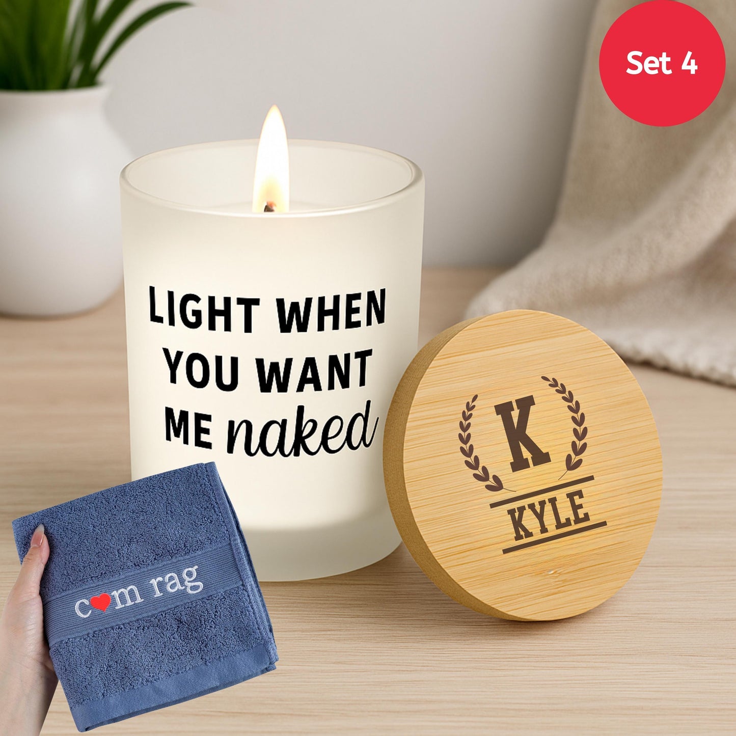 Personalized Naughty Candle Gift Set for Husband, Boyfriend or Fiancé, Funny Cum Rag, Romantic Anniversary,Birthday Day Gift for Him