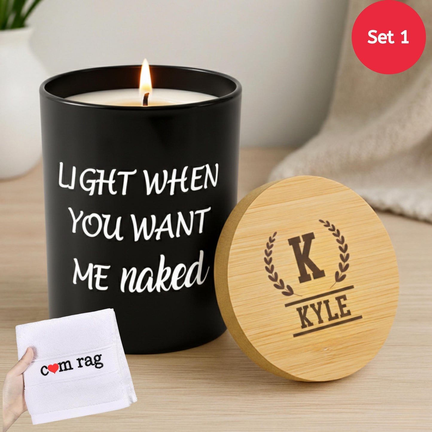 Personalized Naughty Candle Gift Set for Husband, Boyfriend or Fiancé, Funny Cum Rag, Romantic Anniversary,Birthday Day Gift for Him