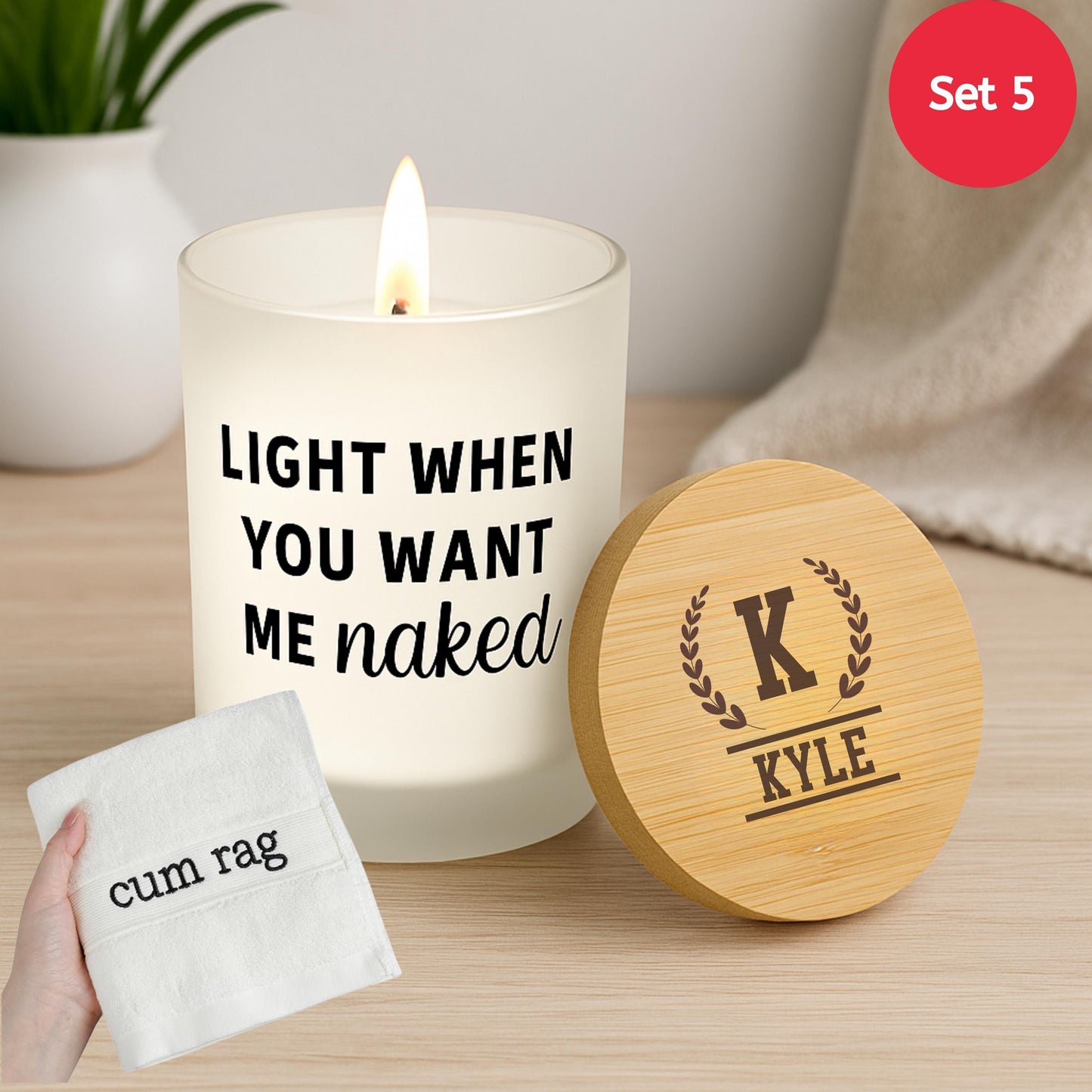 Personalized Naughty Candle Gift Set for Husband, Boyfriend or Fiancé, Funny Cum Rag, Romantic Anniversary,Birthday Day Gift for Him