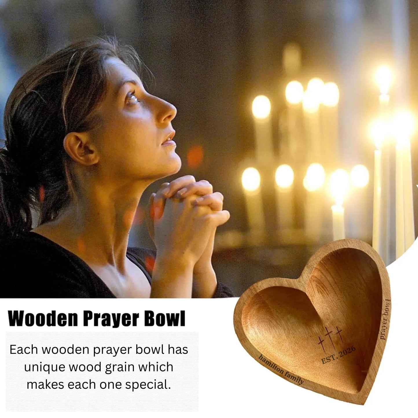 Personalized Heart Prayer Bowl with Cards, Christian Family Prayer Bowl, Easter Religious Gift, Faith Home Decor, Gratitude Prayer Bowl