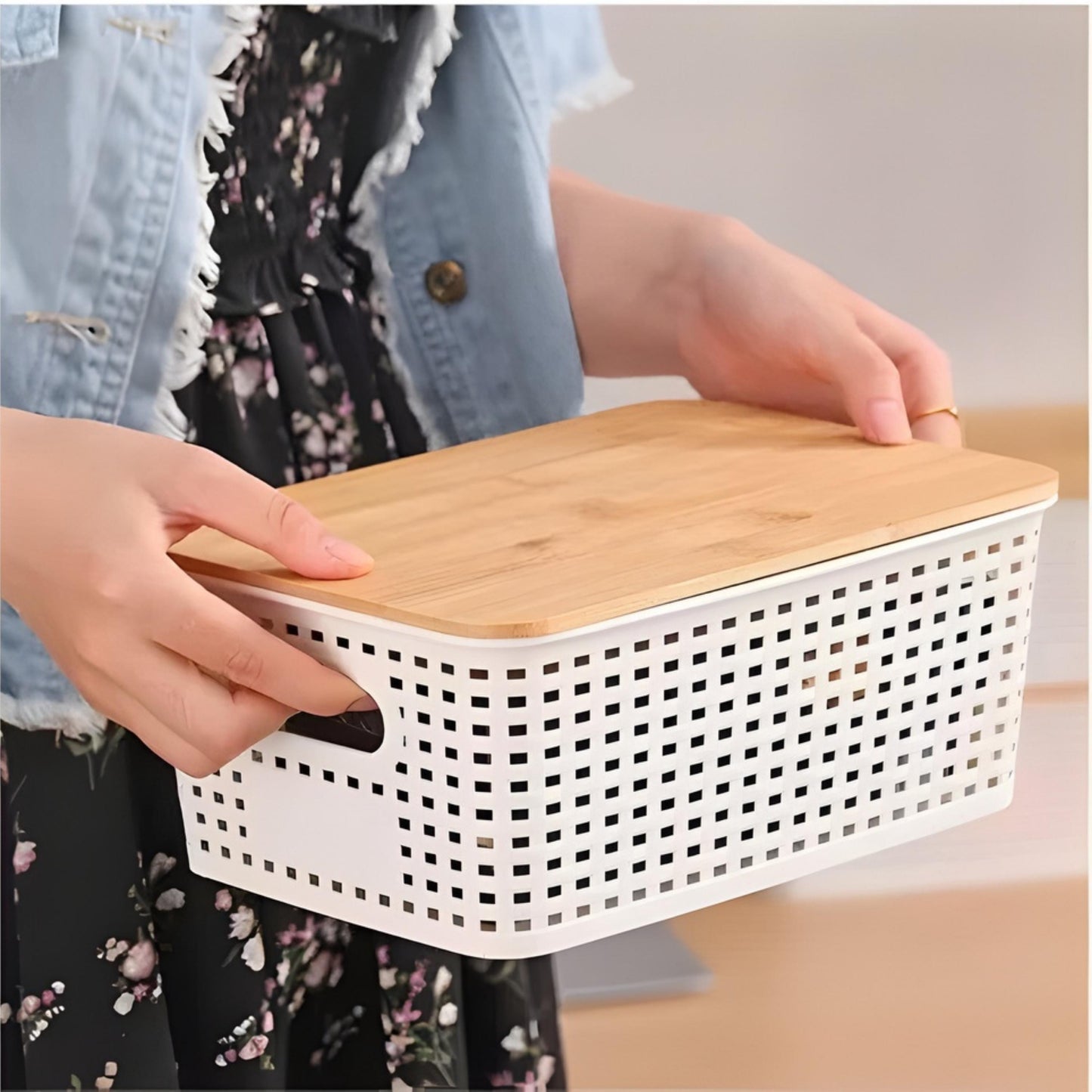 Stackable Kids Toys Storage Bins with Engraved Bamboo Lids, 6 Pack Nursery & Playroom Organizer for Children Toys Diapers Books Puzzle Craft