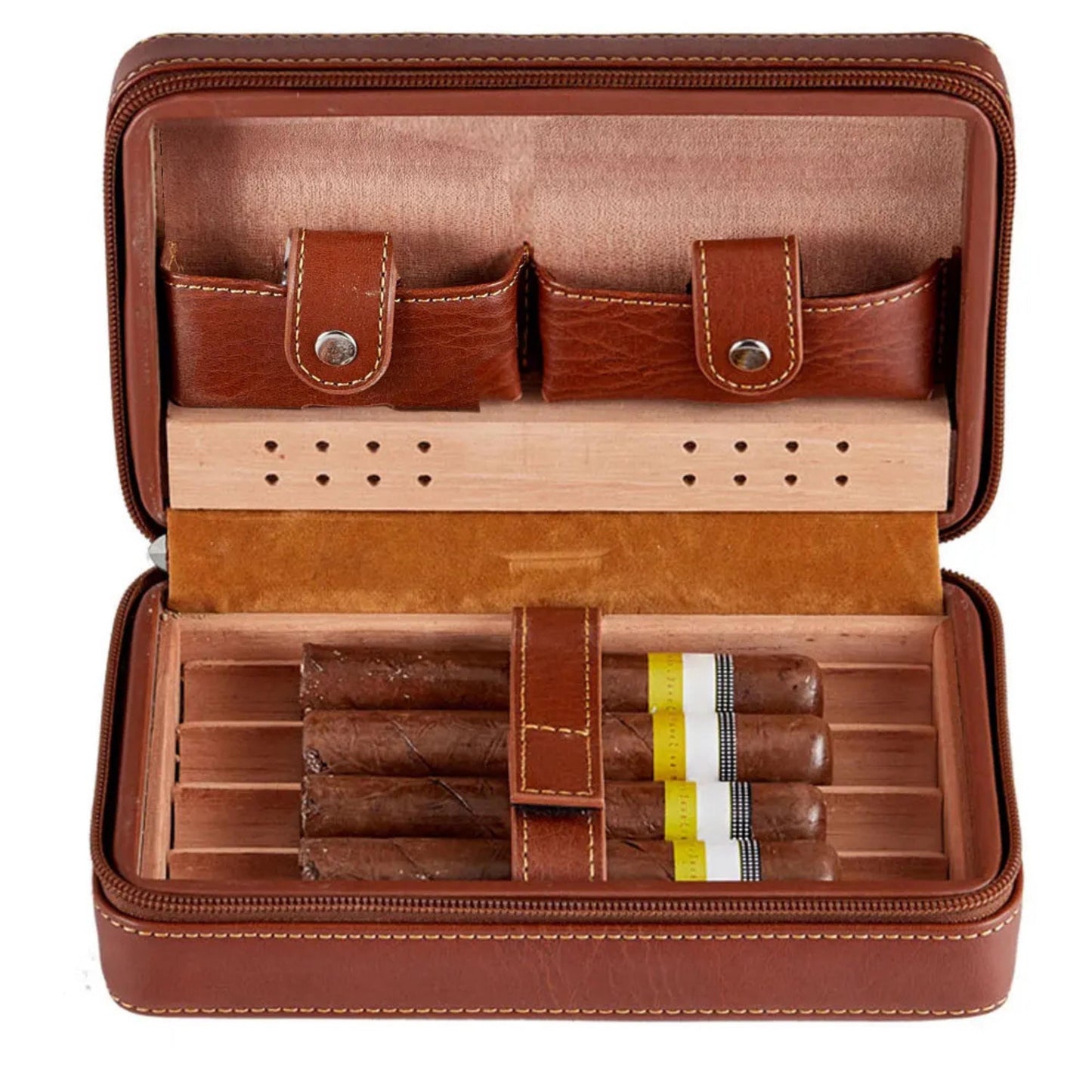 Personalized Leather Cigar Travel Case, Groomsmen Fathers Day Husband Gift, Custom Gift for Cigar Lover, Cigar Holder with Cutter for Men