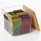 Engraved Coffee Pod Organizer Set 3 Pack, Clear K Cup Storage Bins with Bamboo Lids, Stackable Coffee Bar Containers for Pods, Tea & Sugar