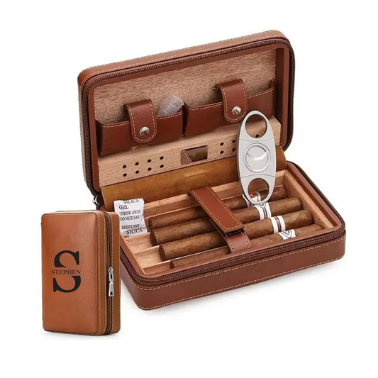 Personalized Leather Cigar Travel Case, Groomsmen Fathers Day Husband Gift, Custom Gift for Cigar Lover, Cigar Holder with Cutter for Men