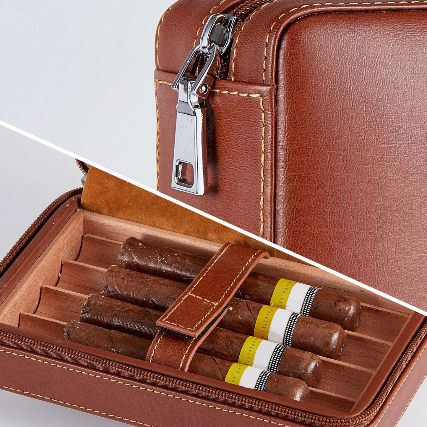 Personalized Leather Cigar Travel Case, Groomsmen Fathers Day Husband Gift, Custom Gift for Cigar Lover, Cigar Holder with Cutter for Men