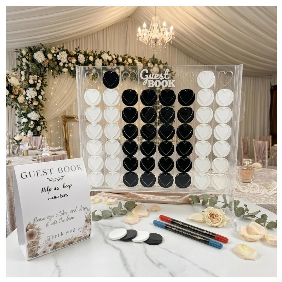 Wedding Guest Book Alternative 16"X15" Connect-4-Hearts Acrylic Drop Box Frame, Acrylic Wedding Sign, Guest Book Sign, Baby Shower Guestbook