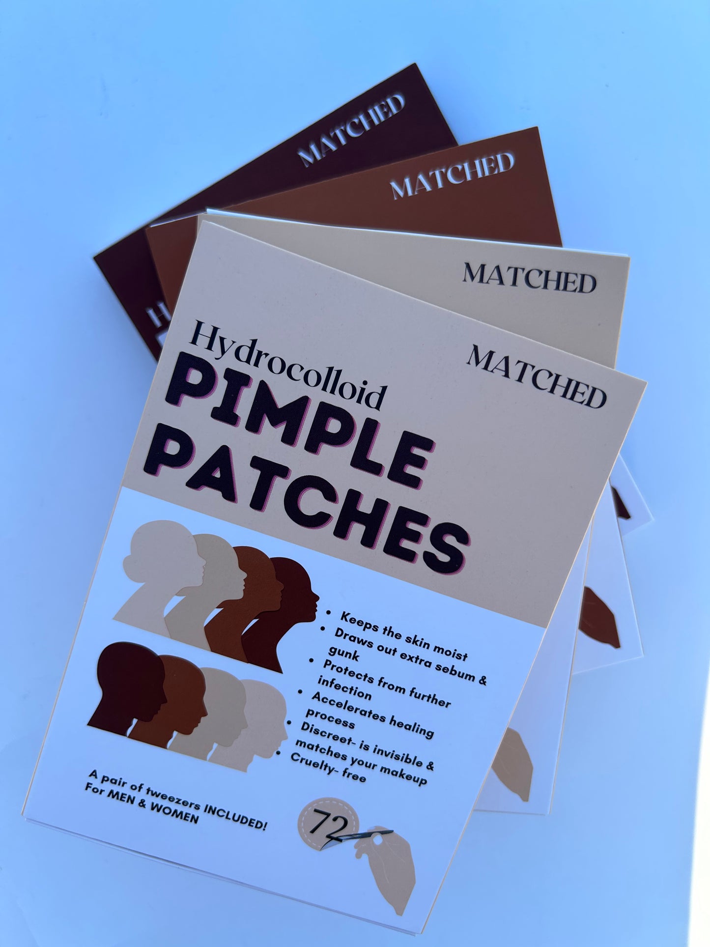 MATCHED Hydrocolloid Pimple Patches- Invisible Acne Patches for Face, 3 Sizes, 72-Count (MIA)